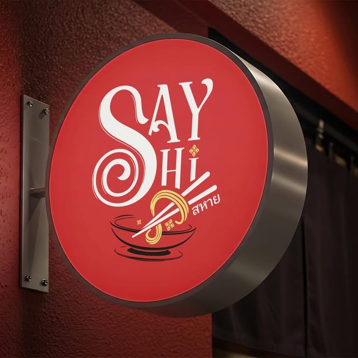 The illuminated Say Hi shopfront sign